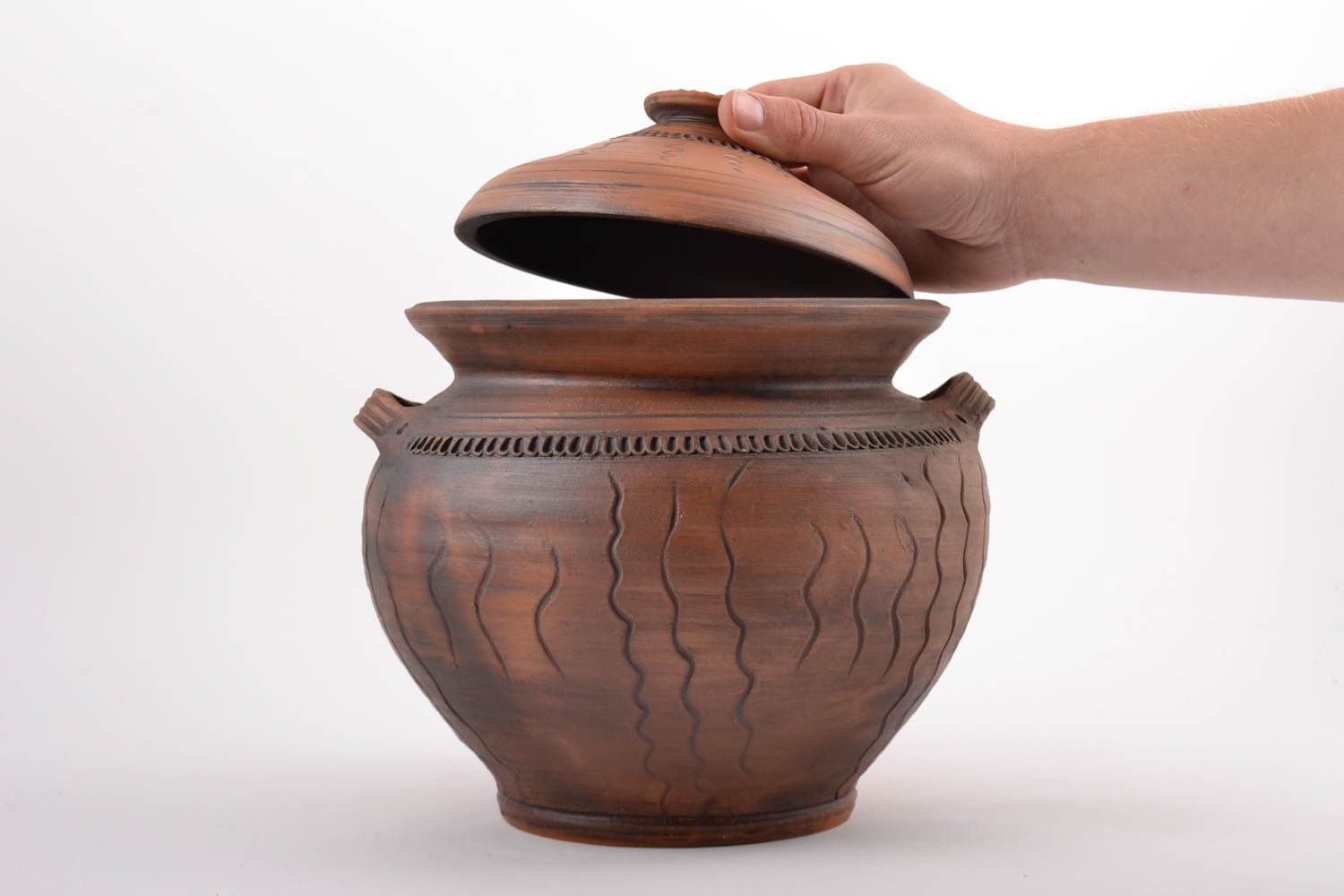 Joli pot en céramique dans le style ethnique fait main avec couvercle 6 litres photo 2