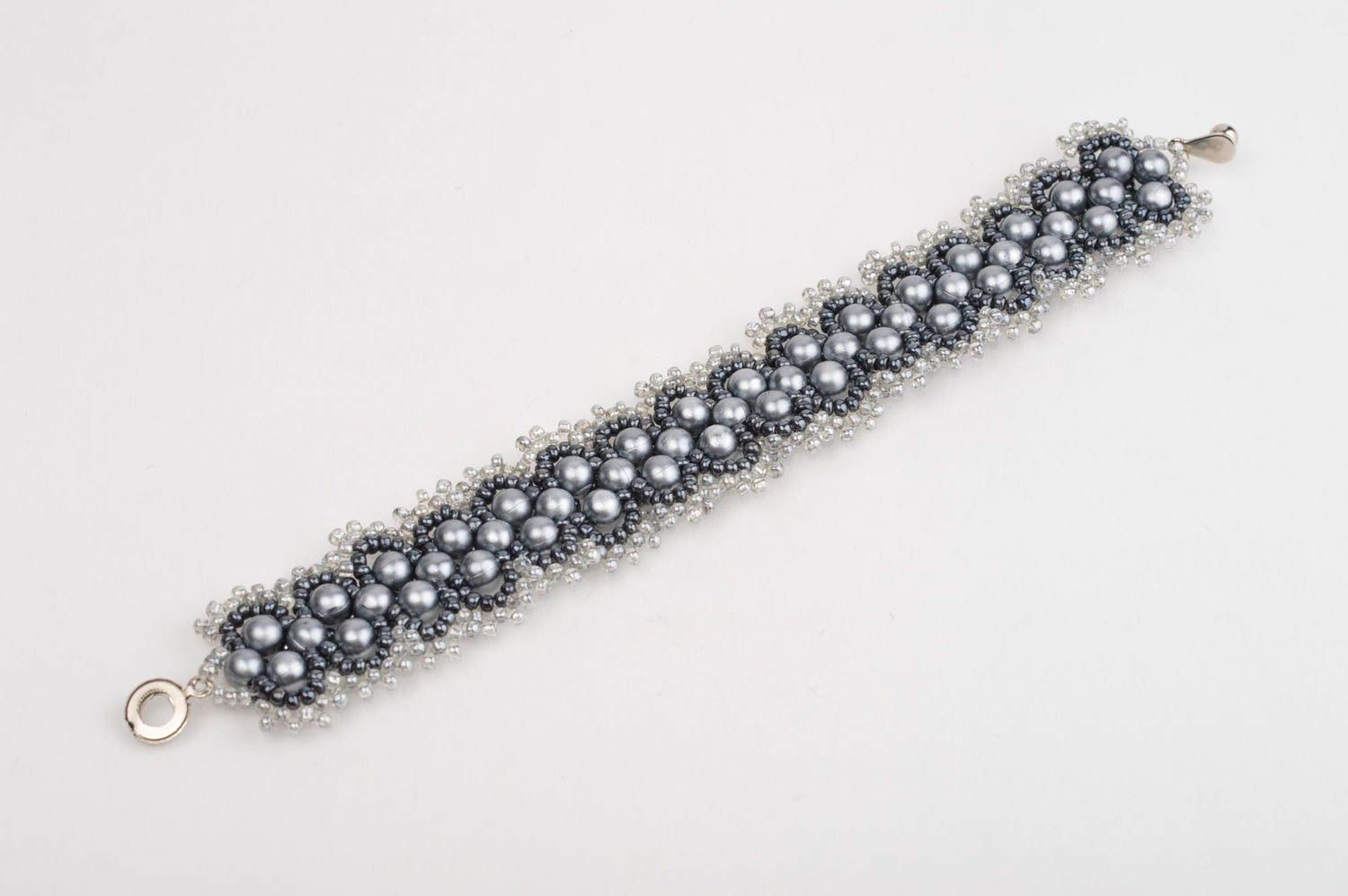 Rocailles Armband handgefertigt Designer Schmuck Damen Modeschmuck in Grau foto 3