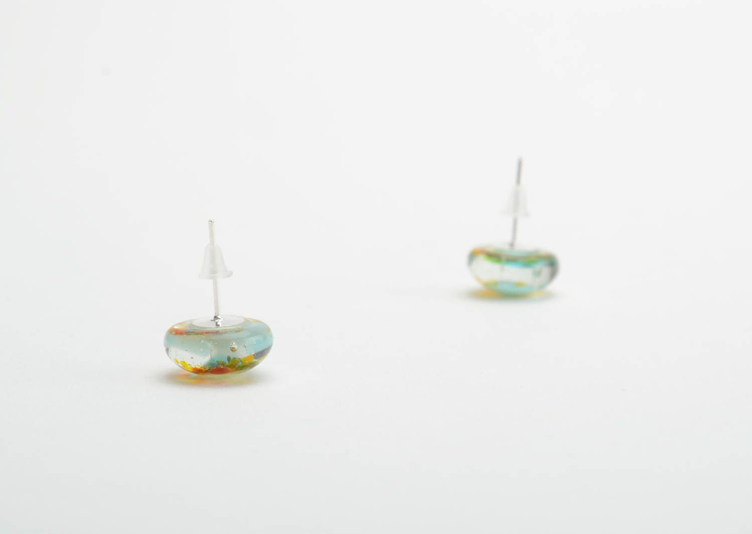 Runde schöne Ohrringe Ohrstecker aus Fusing Glas im Marine Stil Handarbeit foto 4