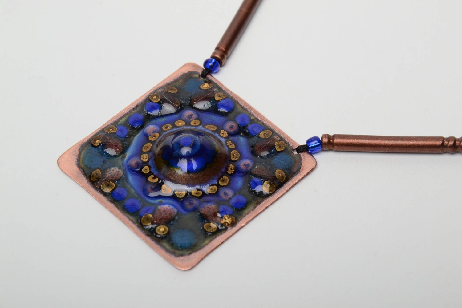 Copper pendant painted with colorful enamel photo 4