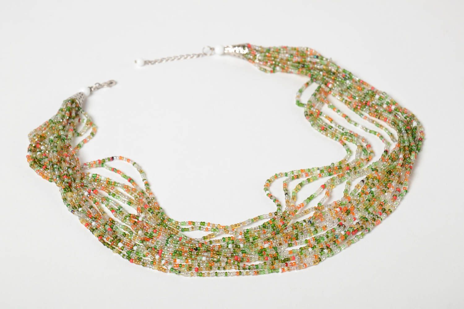 Handmade lange Halskette Schmuck aus Rocailles Accessoire für Frauen bunt foto 5