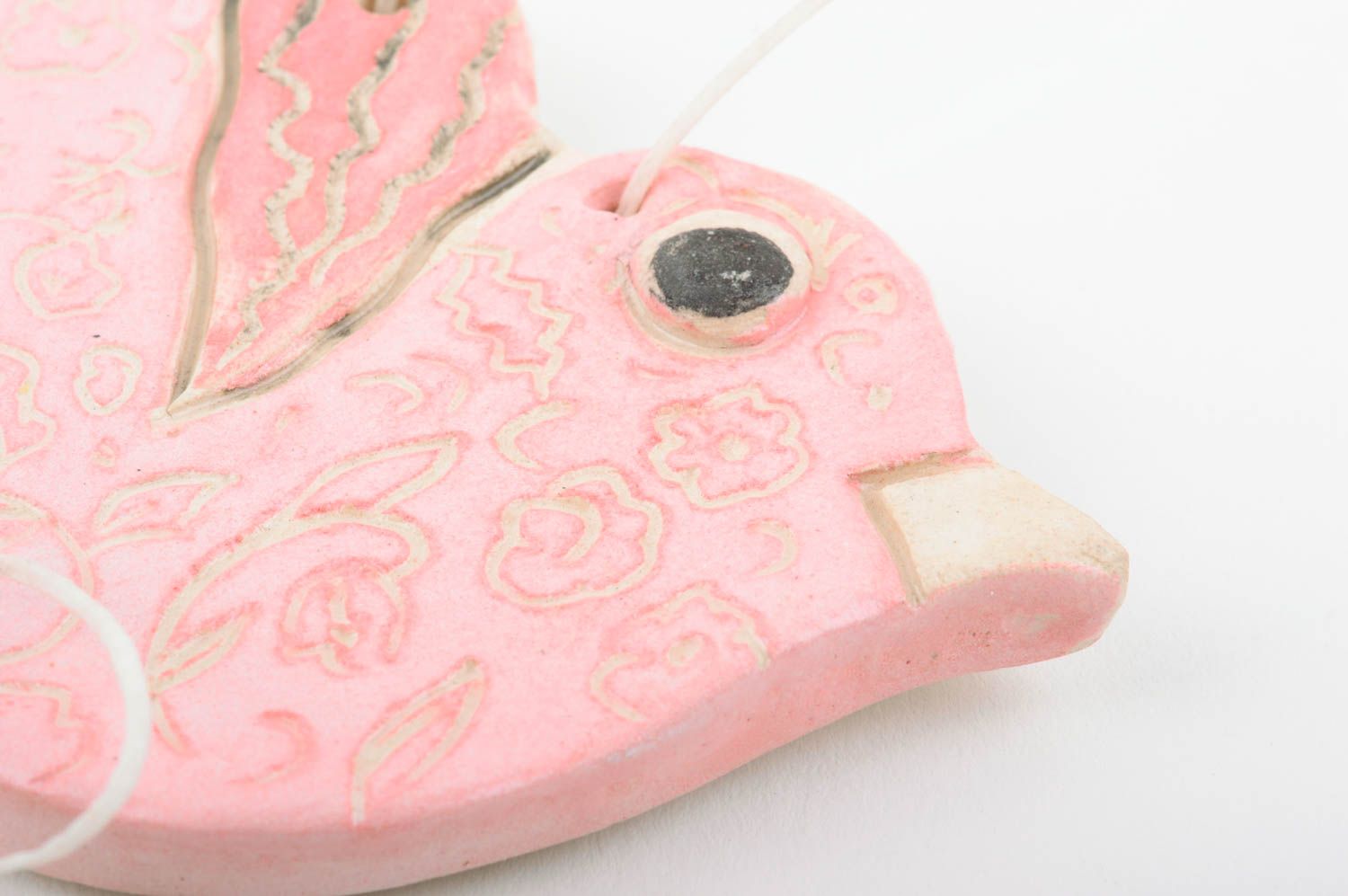 Панно на стену подарок ручной работы предмет декора из глины Розовая птичка фото 5