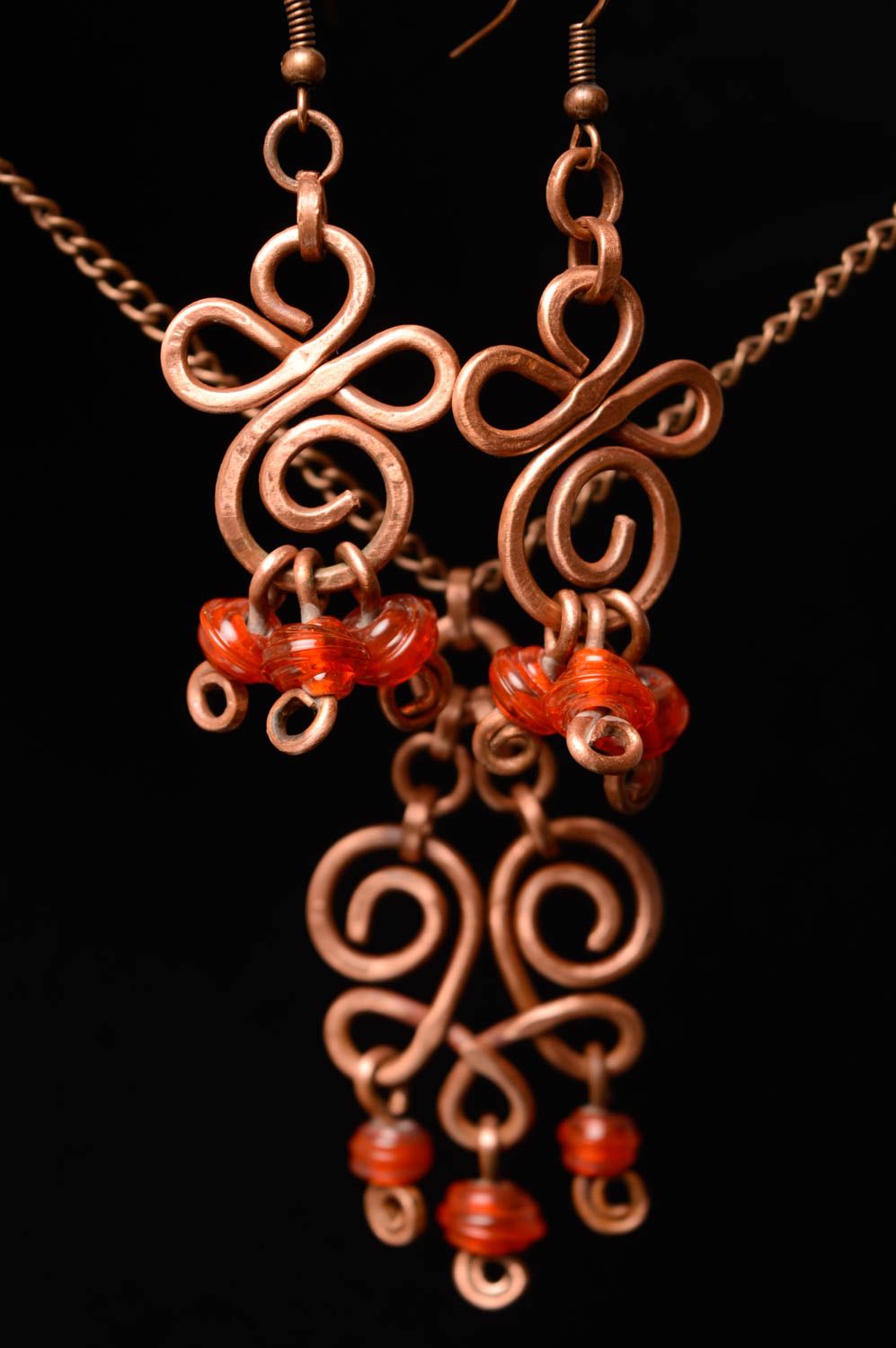 Wire wrap and lampwork jewelry set Autumn Berries photo 5