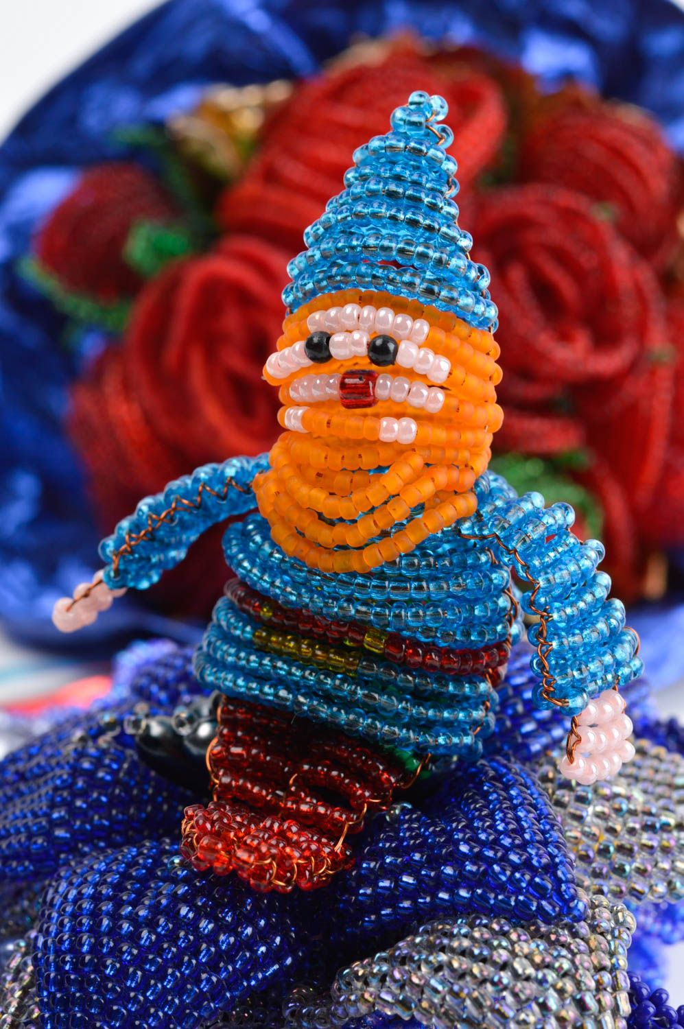 Figurine gnome fait main Objet design Déco chambre enfant perles rocailles photo 1