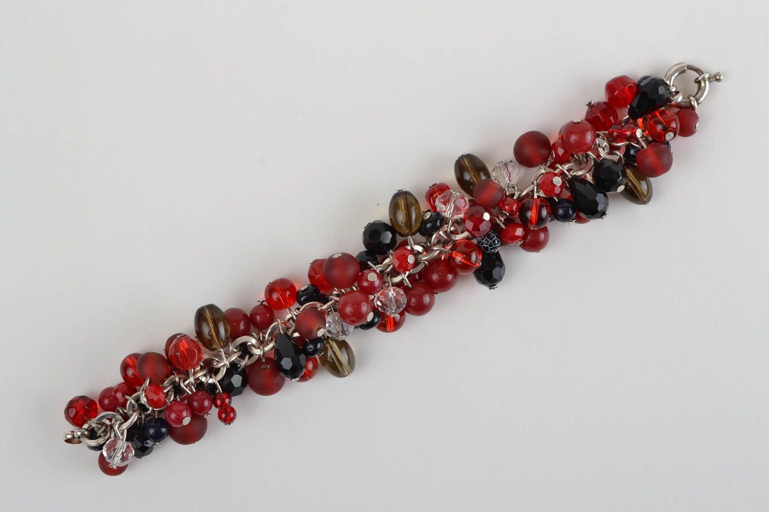 Bracelet en pierres naturelles perles de verre rouge-noir accessoire fait main photo 3