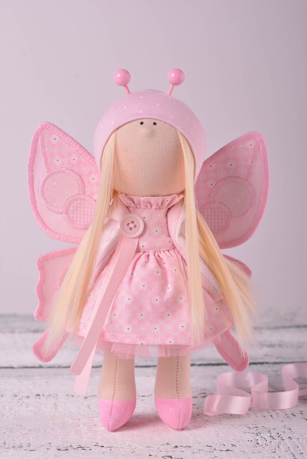 Кукла ручной работы кукла из ткани мягкая кукла из хлопка Розовая бабочка фото 1