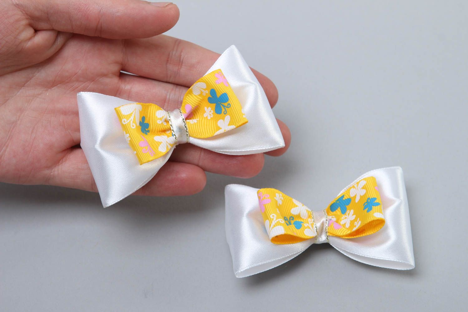 Handmade textile barrette bow hair clip 2 pieces hair bows gifts for her photo 5
