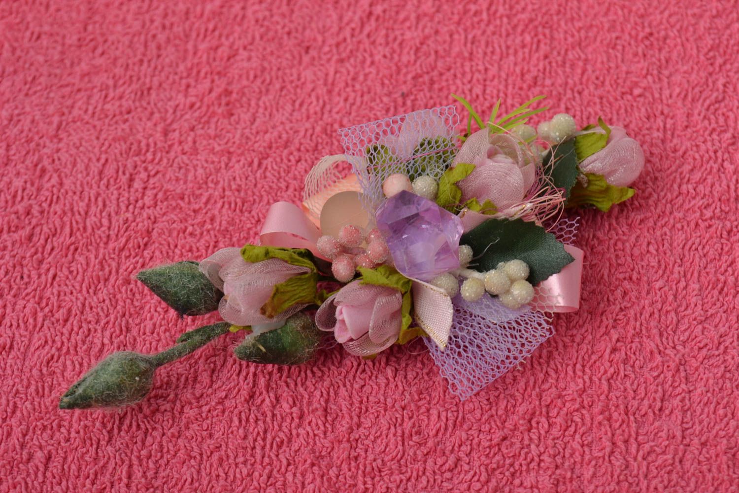 Boutonnière rose fait main Accessoire mariage Cadeau homme originale design photo 1