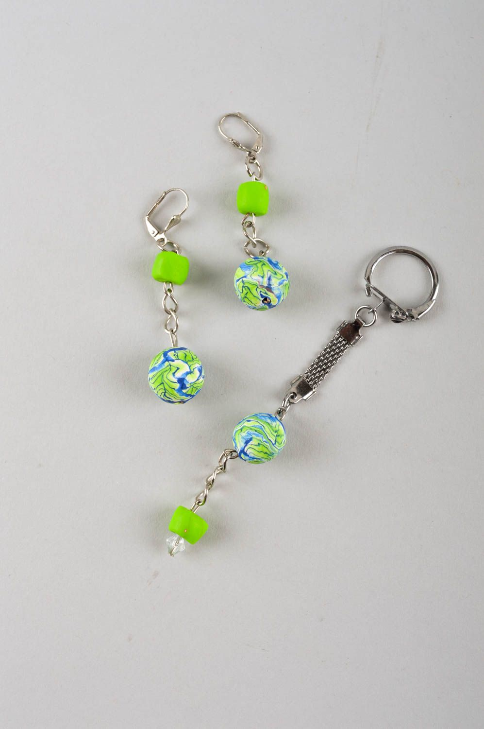 Handmade jewelry set wrist bracelet pendant necklace dangling earrings kechain photo 5