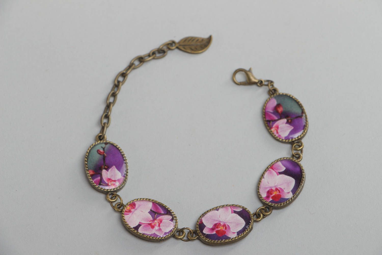 Violet handmade glass glaze bracelet with flat beads for women photo 2