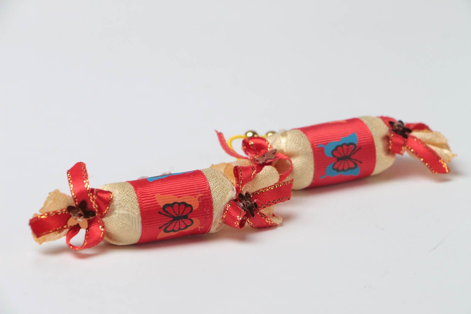 Rote Kinder Haargummis Set aus Textil 2 Stück Bonbons handmade Schmuck foto 3