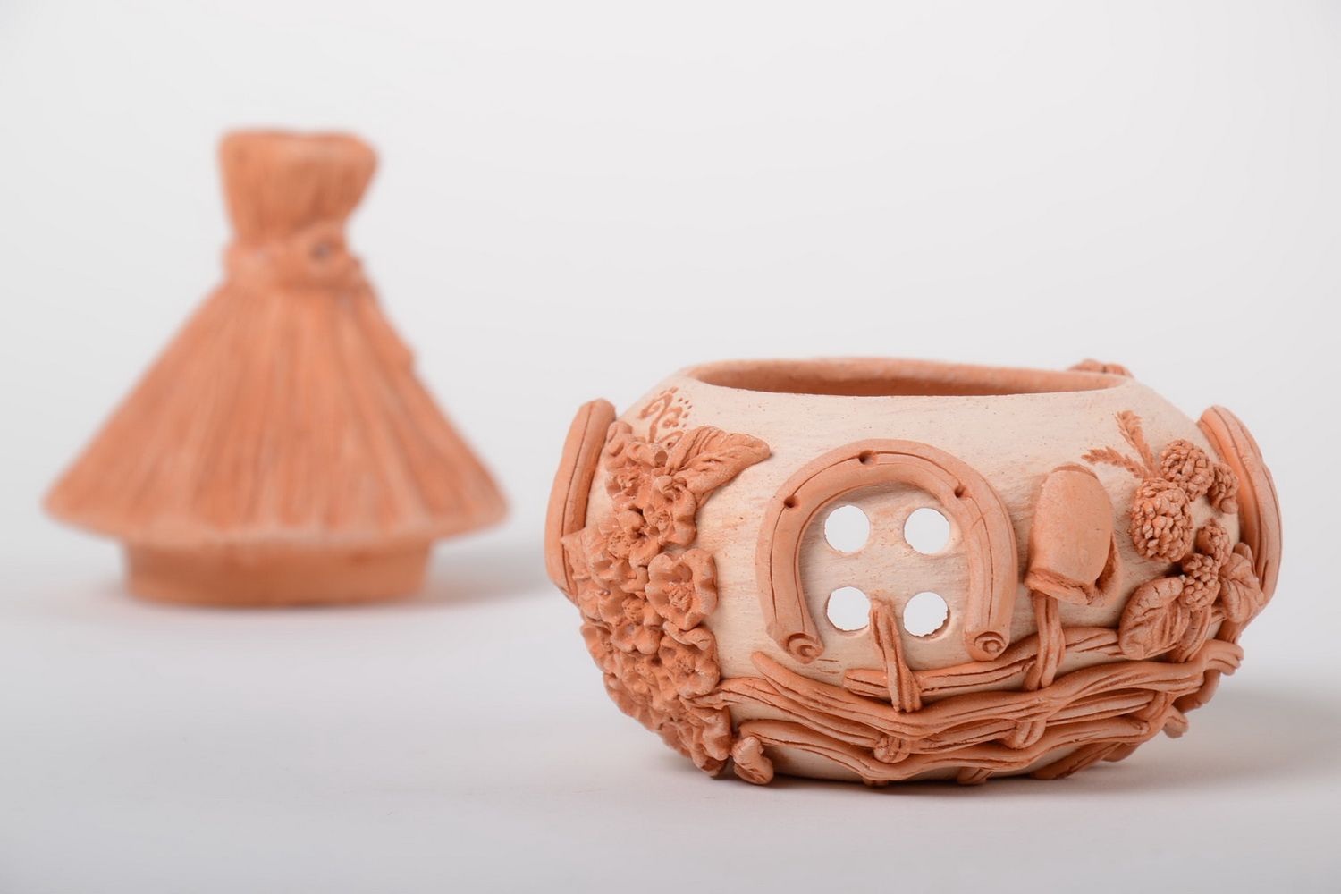 Handmade ceramic aroma lamp stylish candlestick made of clay home decor ideas photo 4