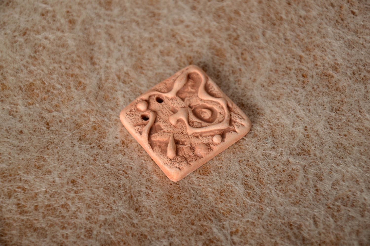 Small handmade flat blank pendant molded of natural clay for jewelry making photo 1