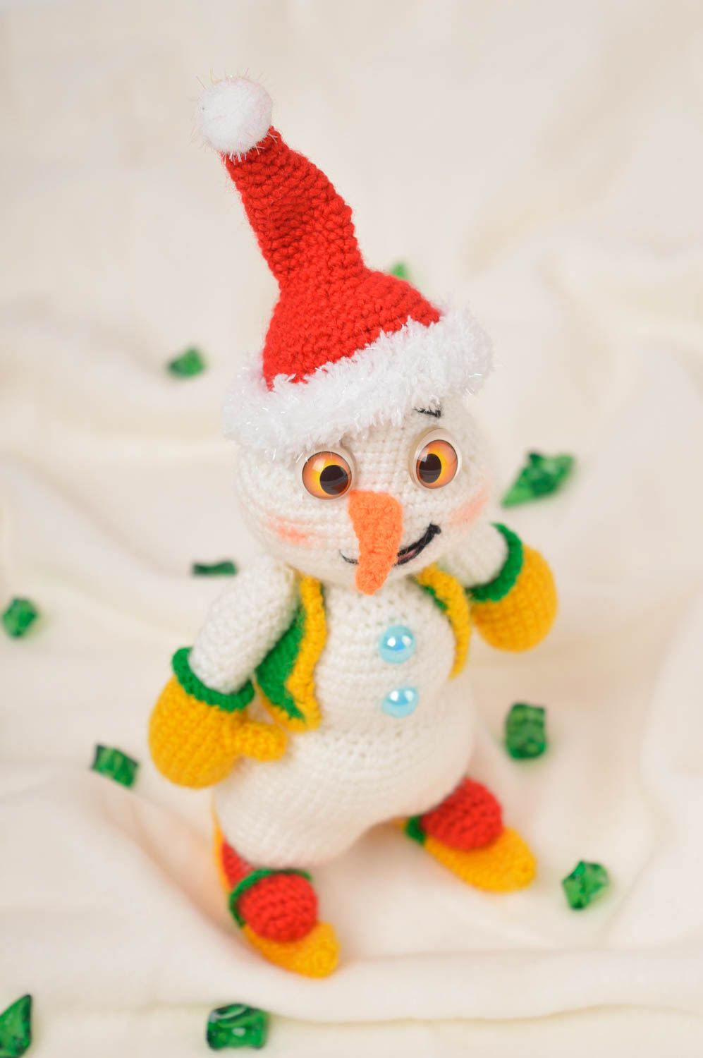 Peluche bonhomme de neige Jouet fait main de Noël tricoté Cadeau enfant photo 1