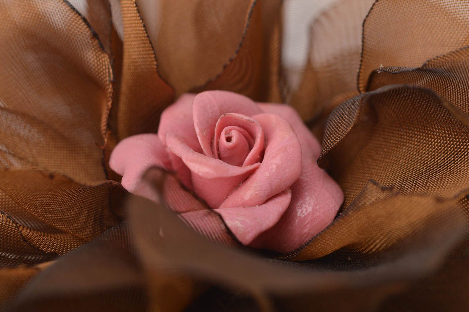 Broche Barrette fleur marron faite main en mousseline de soie Cadeau pour femme photo 3