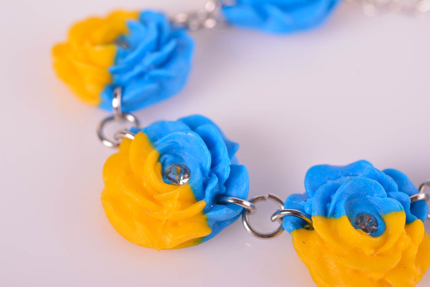 Chain tennis clay five yellow and blue flowers bracelet for women photo 3