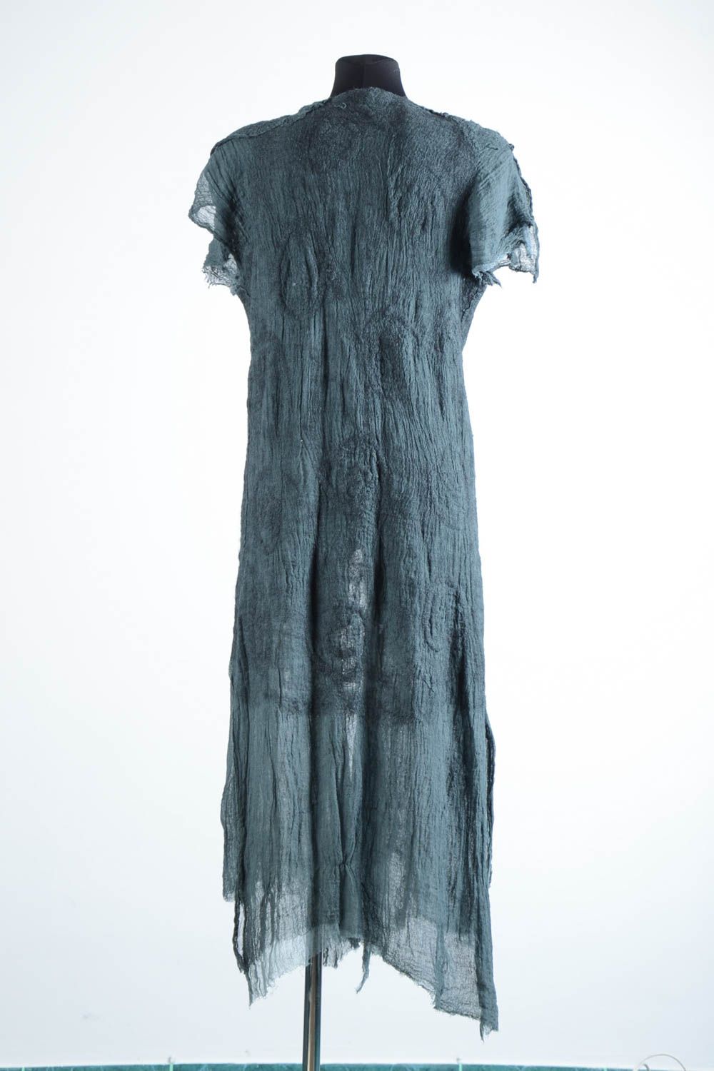 Женская одежда ручной работы летнее пальто шерстяная накидка темная длинная фото 4