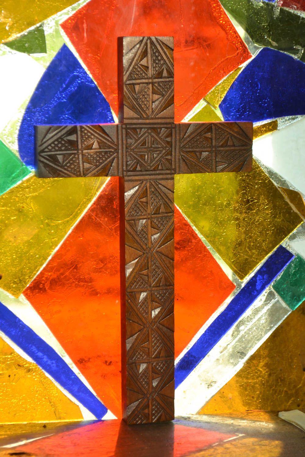 Croix en bois fait main Objet religieux mural Déco maison talisman original photo 1