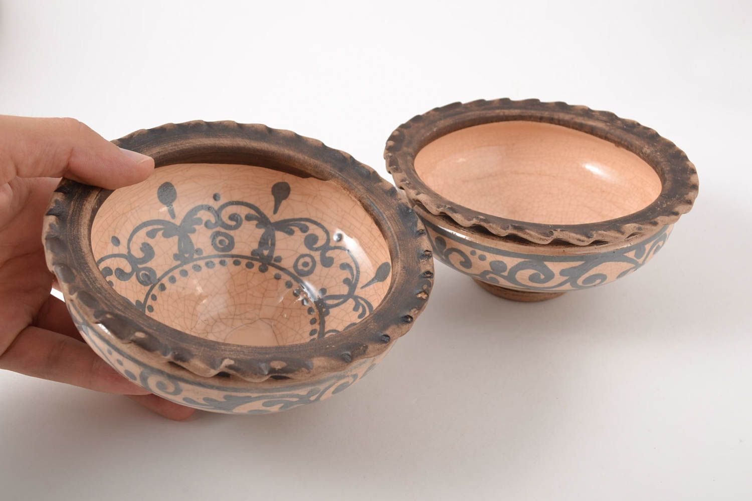 Schüssel Set handmade Keramik tiefe Schalen aus Ton 2 Stück 500 ml für Küche foto 5