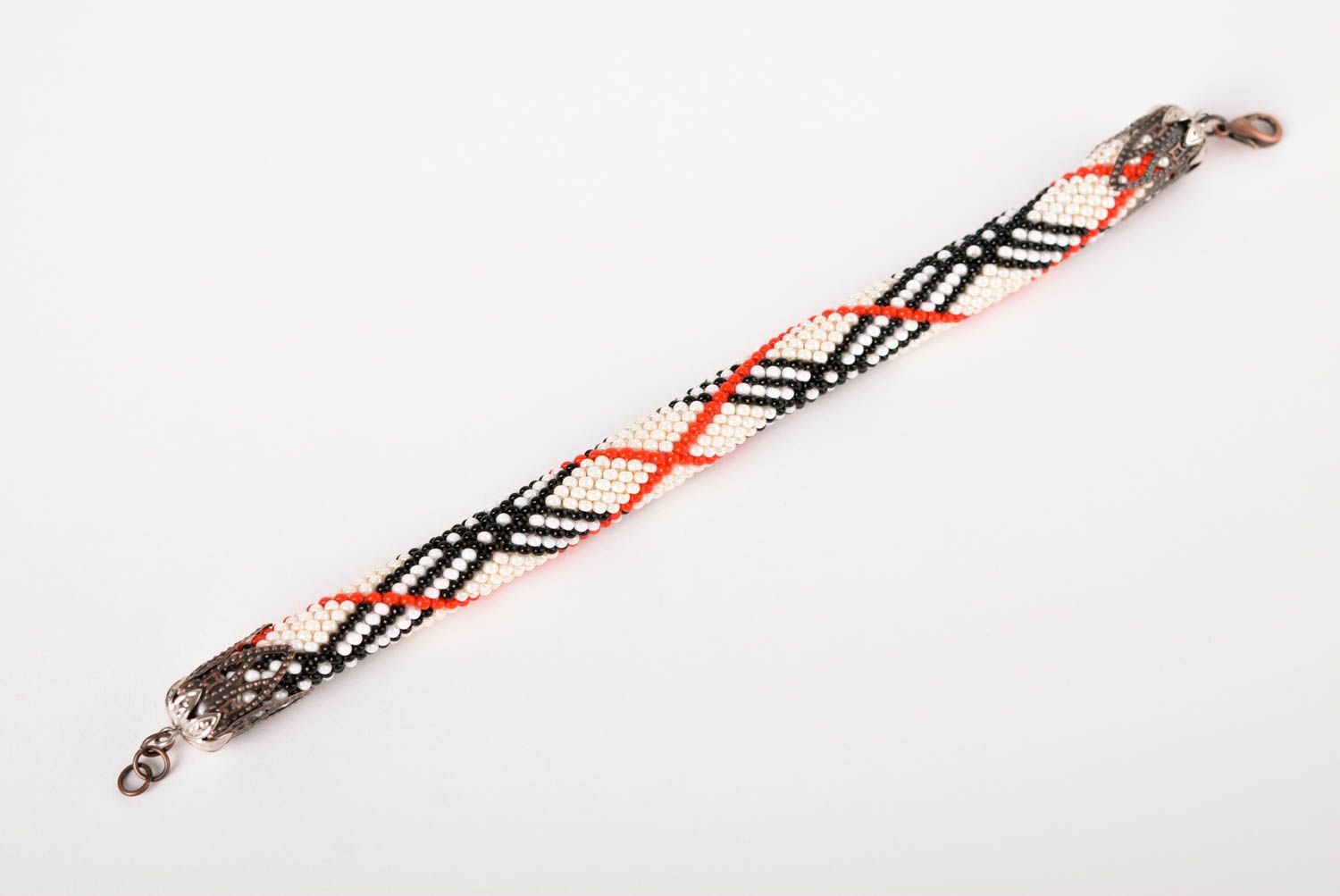 Handmade modern beaded cord all-size bracelet in white, black, red colors for women photo 5