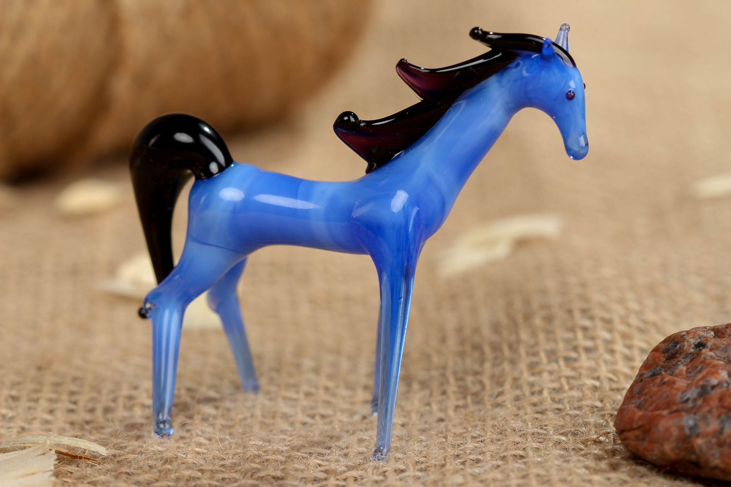 Handmade Lampwork Figure aus Glas Blaues Pferd foto 5