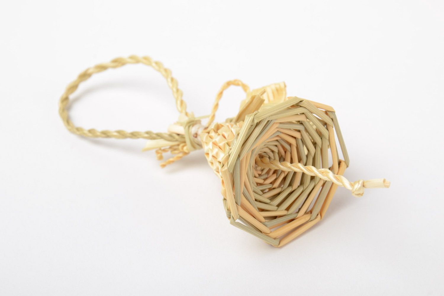 Handmade decorative wall hanging woven of straw in the shape of small bell photo 3