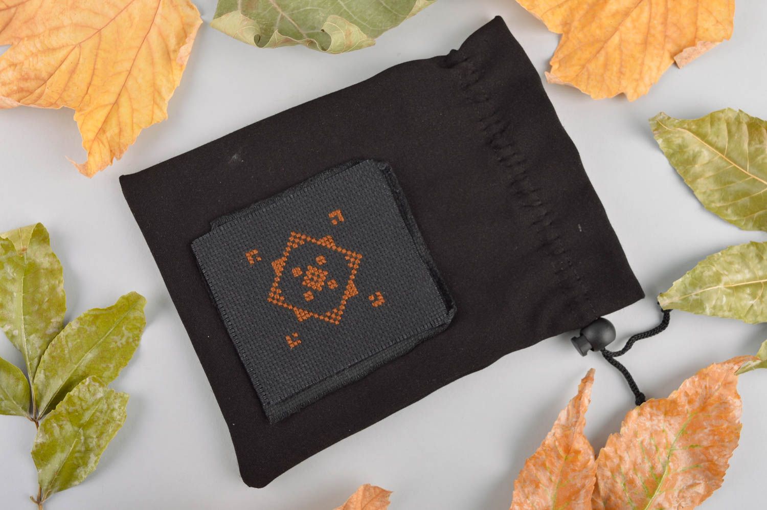 Unusual handmade fabric purse black fabric pouch amazing designs small gifts photo 1