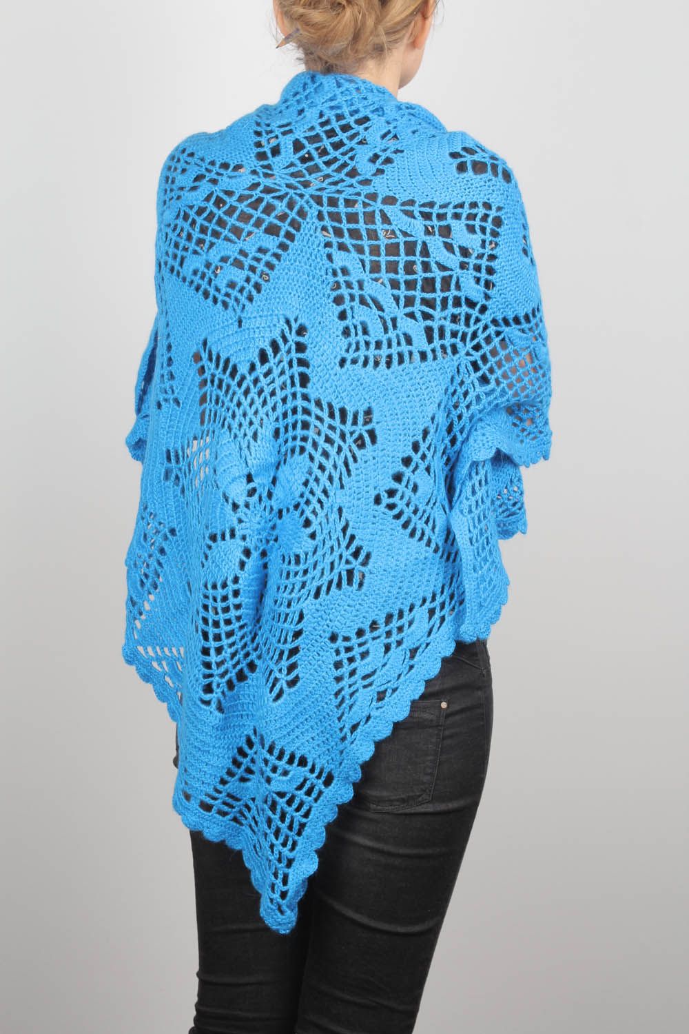 Cachecol azul de malha tricotado a mão com  fios de acrílico foto 4