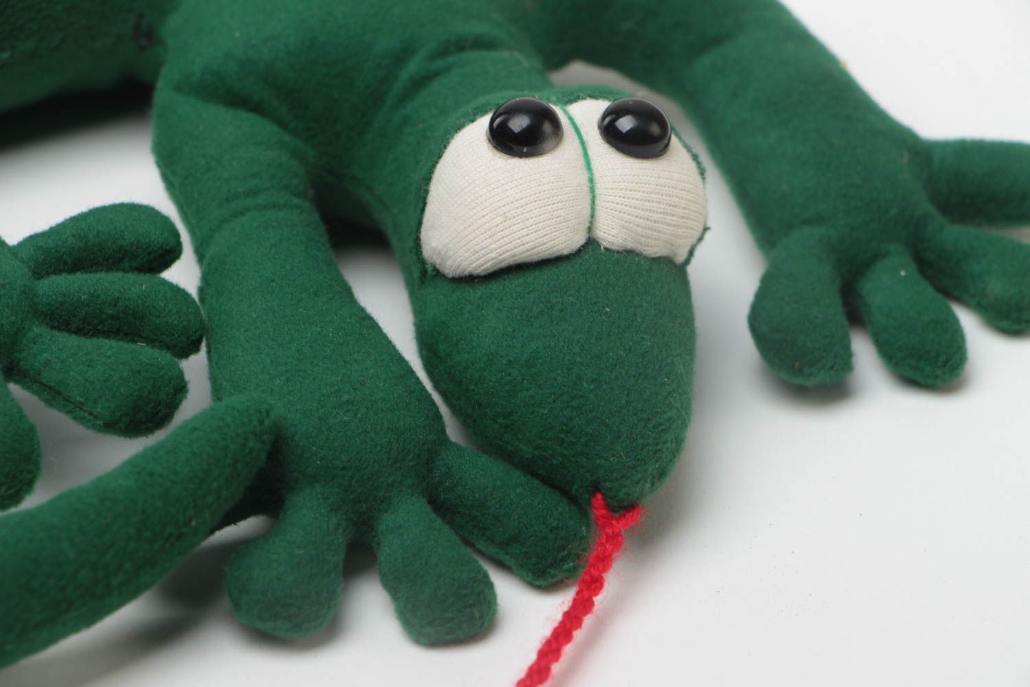 Handmade designer beautiful green soft toy lizard made of fabric photo 3