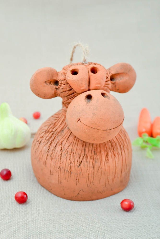 Designer clay bell handmade ceramic monkey souvenir unique interior decoration photo 1