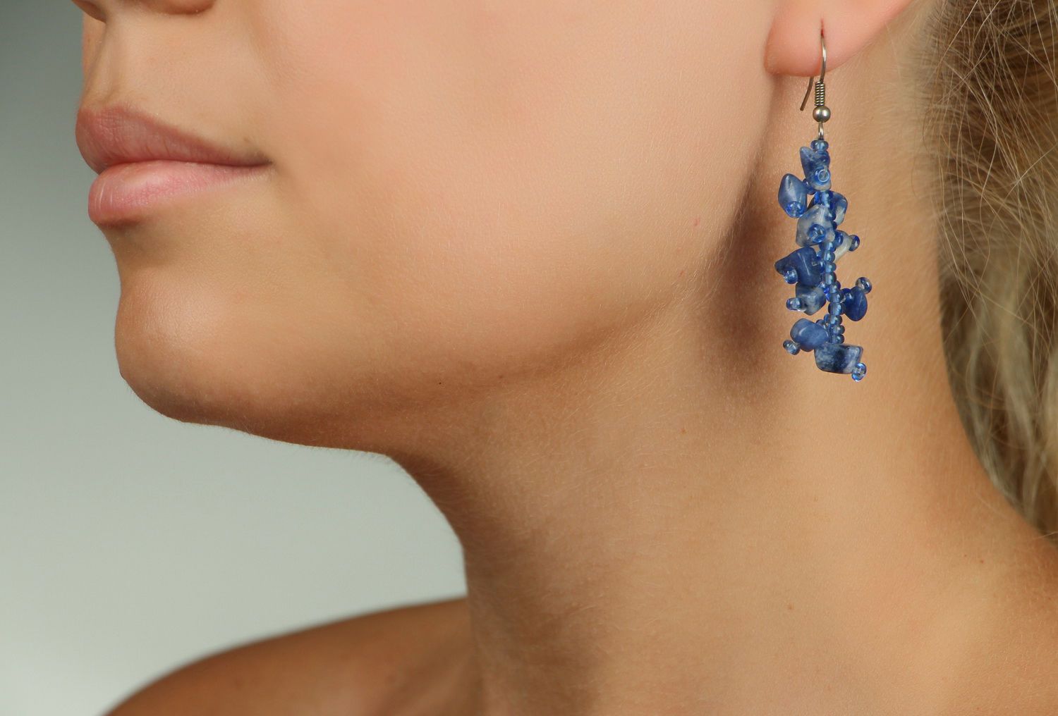 Long earrings with Czech beads and lazurite photo 4