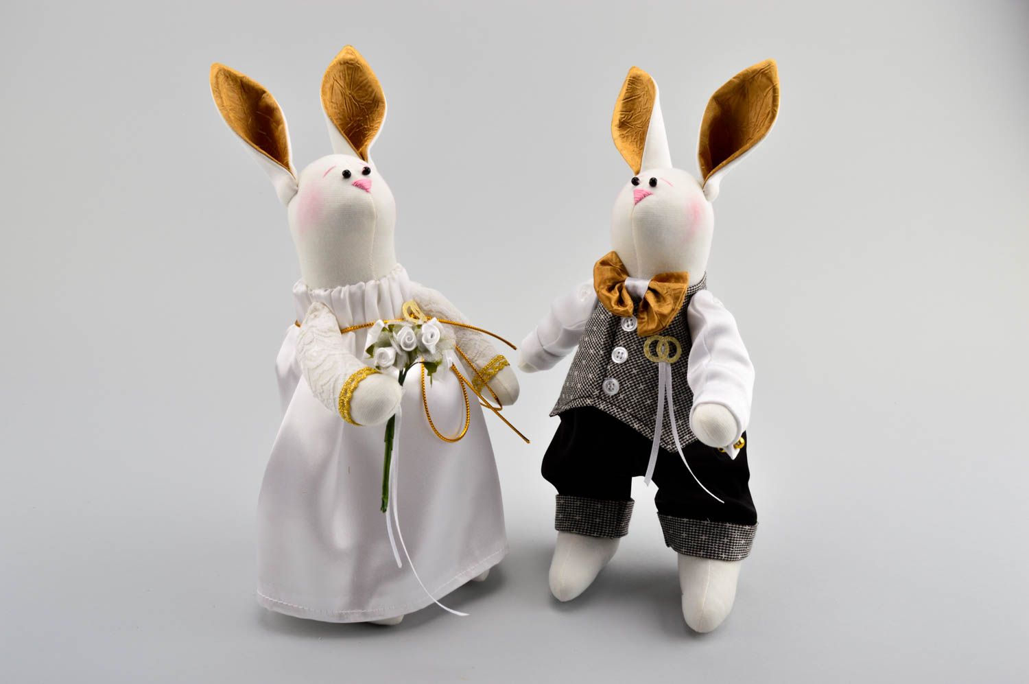 Peluches mariage Jouets fait main Cadeau original 2 lièvres tissu déco photo 1