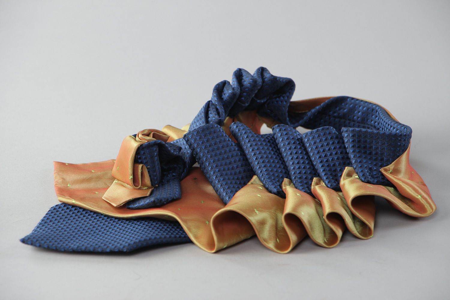 Handmade women's decorative fabric collar necklace sewn of men's ties photo 3