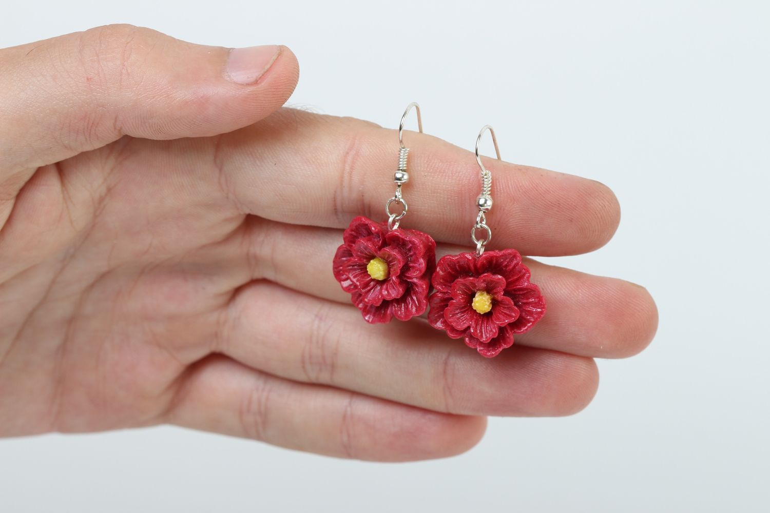 Plastic earrings handmade polymer clay earrings with flowers stylish jewelry photo 5
