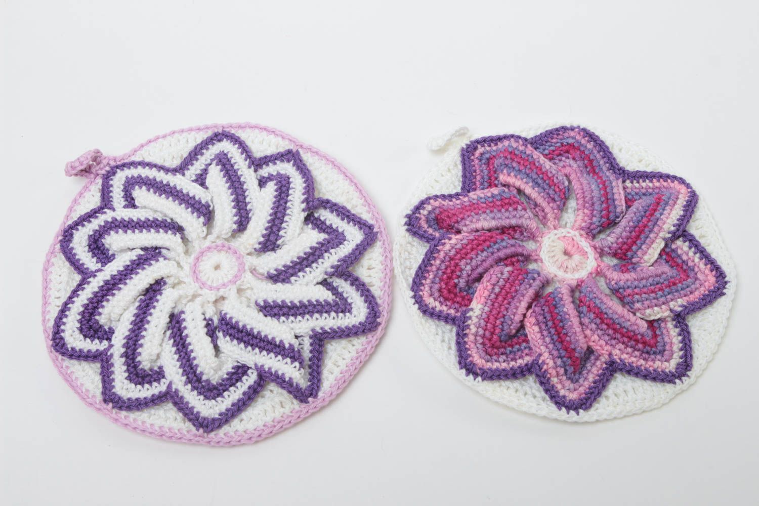 Handmade Topflappen gehäkelt Küchen Textilien Haus Deko Set 2 Stück Blumen foto 2