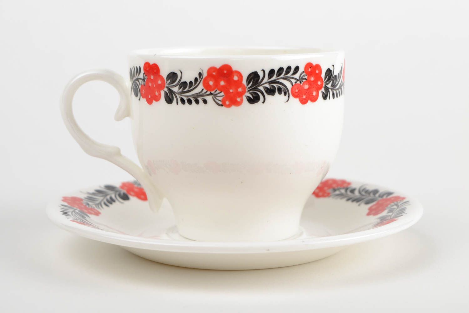 Porcelain 8 oz cup in Japanese floral pattern with saucer and handle photo 4