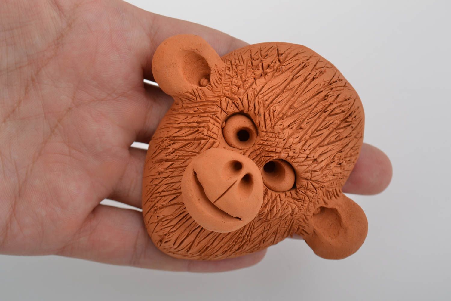 Kleine Maske aus Ton Affe braun schön ungewöhnlich künstlerische Handarbeit foto 2