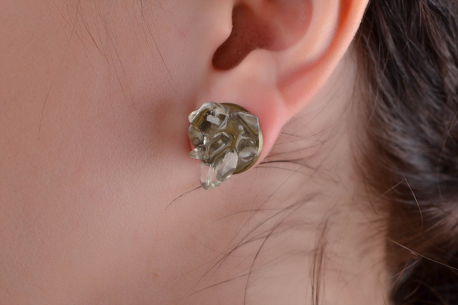 Boucles d'oreilles puces Bijoux fait main Cadeau pour femme cristal de roche photo 1