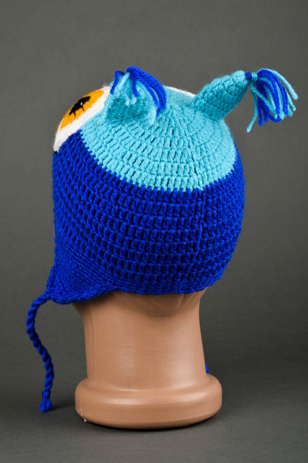 Bonnet hibou bleu fait main Bonnet enfant tricoté au crochet Vêtement enfant photo 5