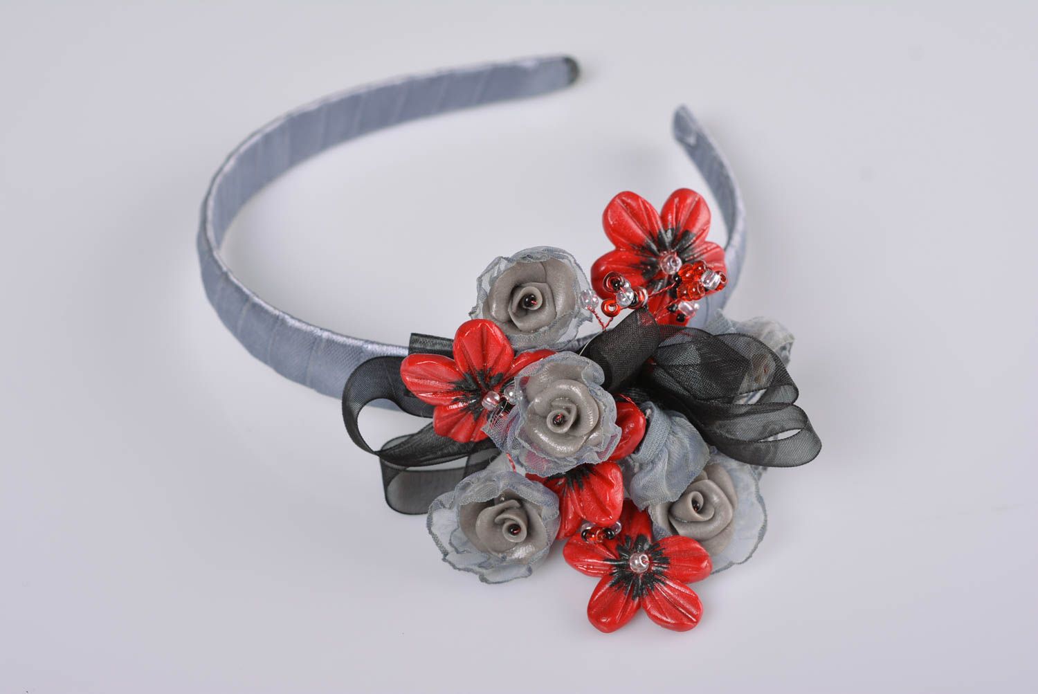 Beautiful women's handmade designer headband with polymer clay flowers photo 1