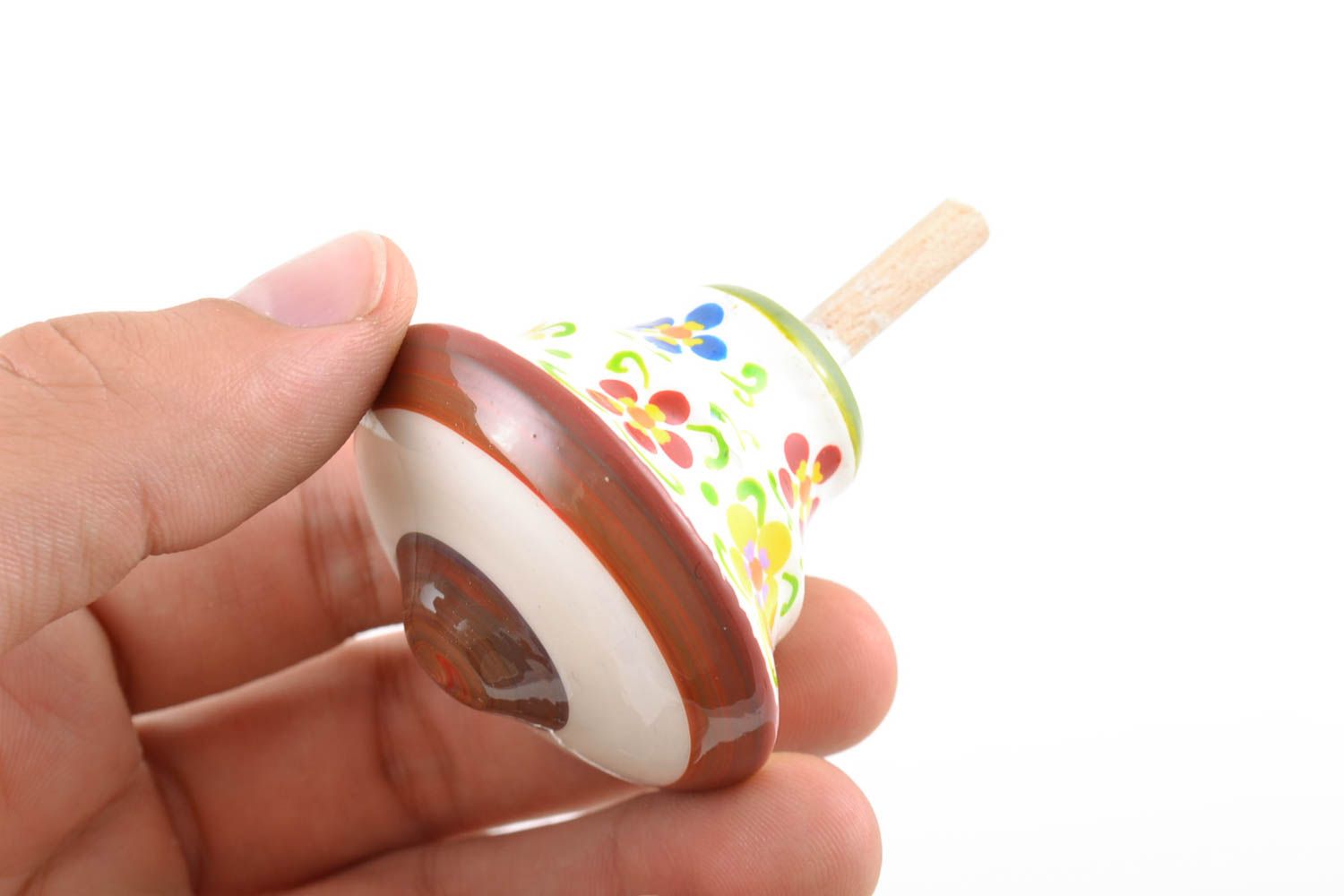Small bright painted handmade wooden education toy spinning top for children photo 2