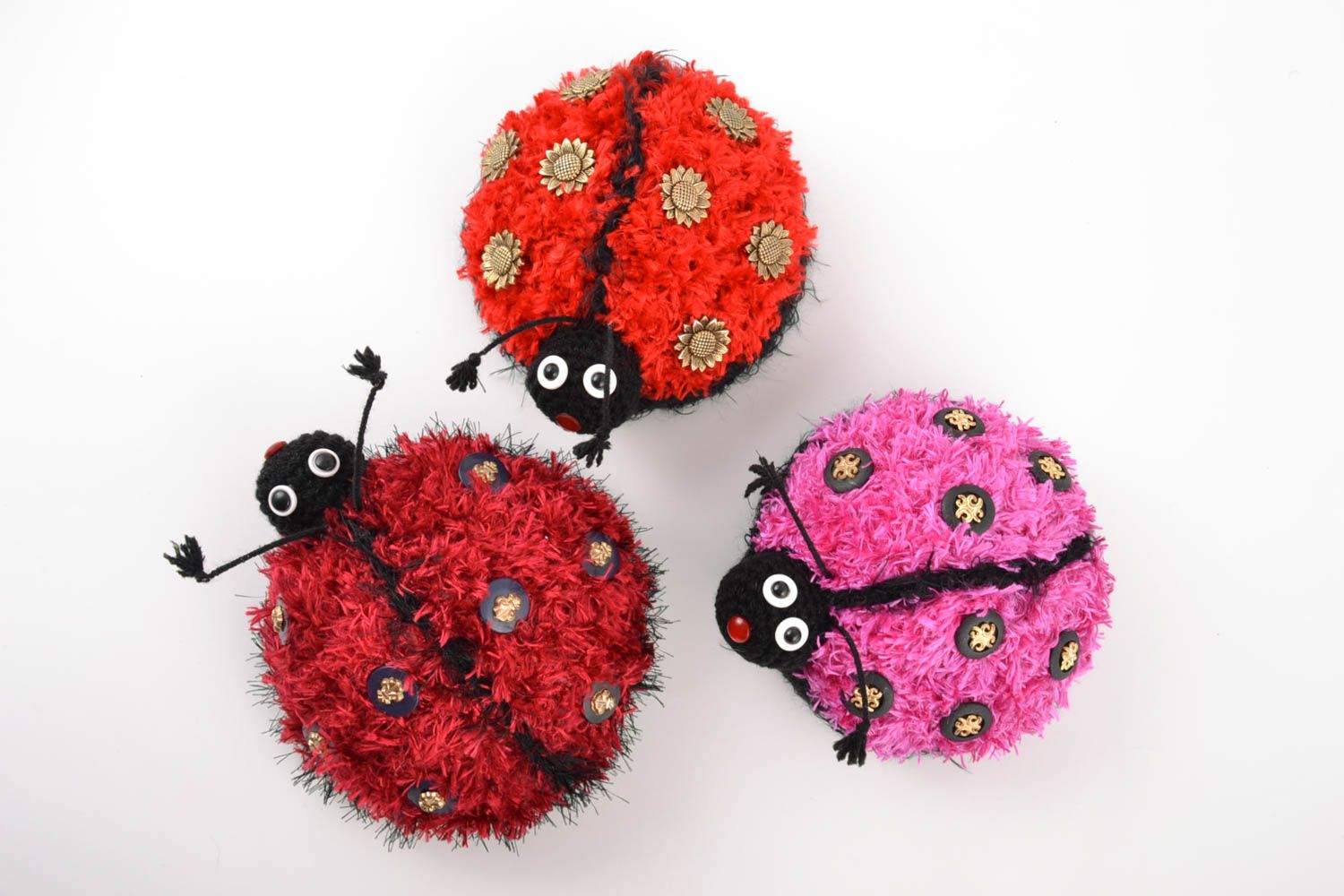 Set of handmade soft crochet amigurumi toys 3 pieces Ladybugs photo 3
