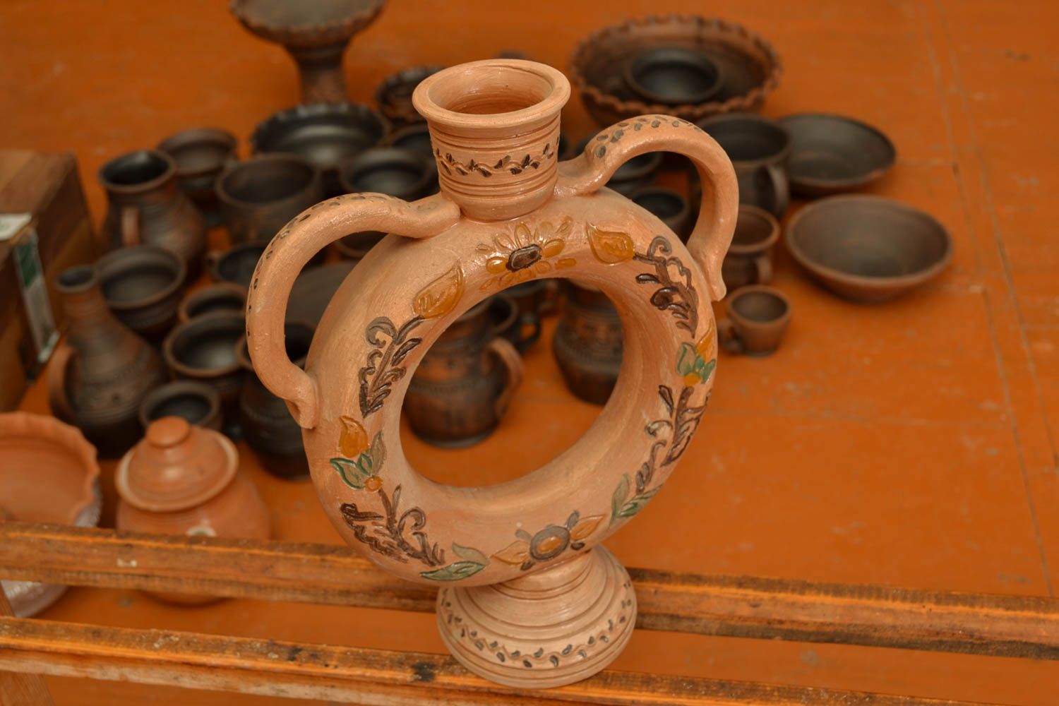 11 inches ceramic handmade circle shape decorative vase 2,2 lb photo 1