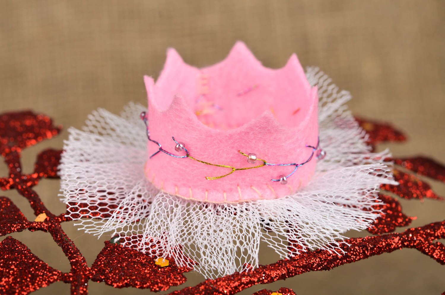 Handmade Haarschmuck für Kinder Haarspange Mädchen Mode Accessoire Krone rosa foto 1