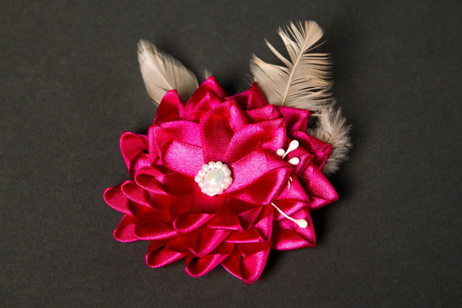 Pince cheveux fleur faite main Barrette cheveux rose en rubans Accessoire femme photo 3