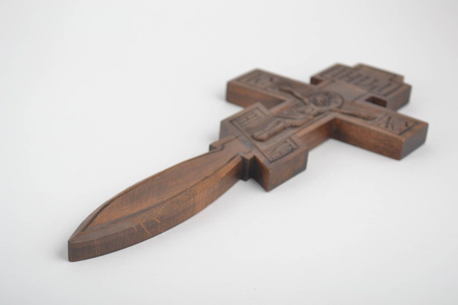 Croix en bois fait main Objet religieux Déco maison murale avec sculpture photo 4
