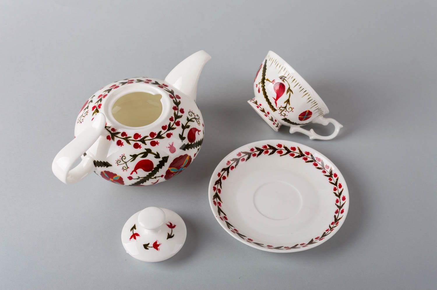 Набор керамики чашка с блюдцем и заварочный чайник с авторской росписью хэндмэйд фото 5