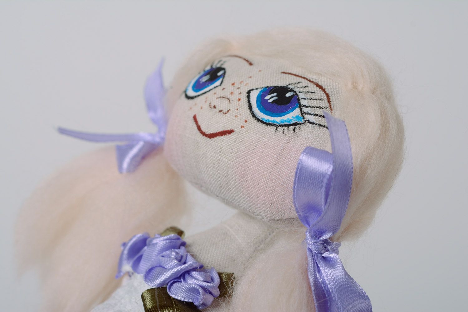 Handmade designer soft doll sewn of natural fabrics Blondy photo 5