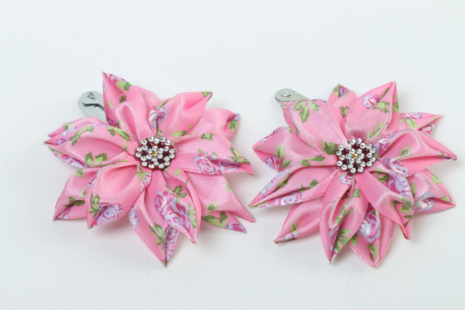 Stylish handmade flower barrettes 2 pieces hair clip kanzashi flower gift ideas photo 2