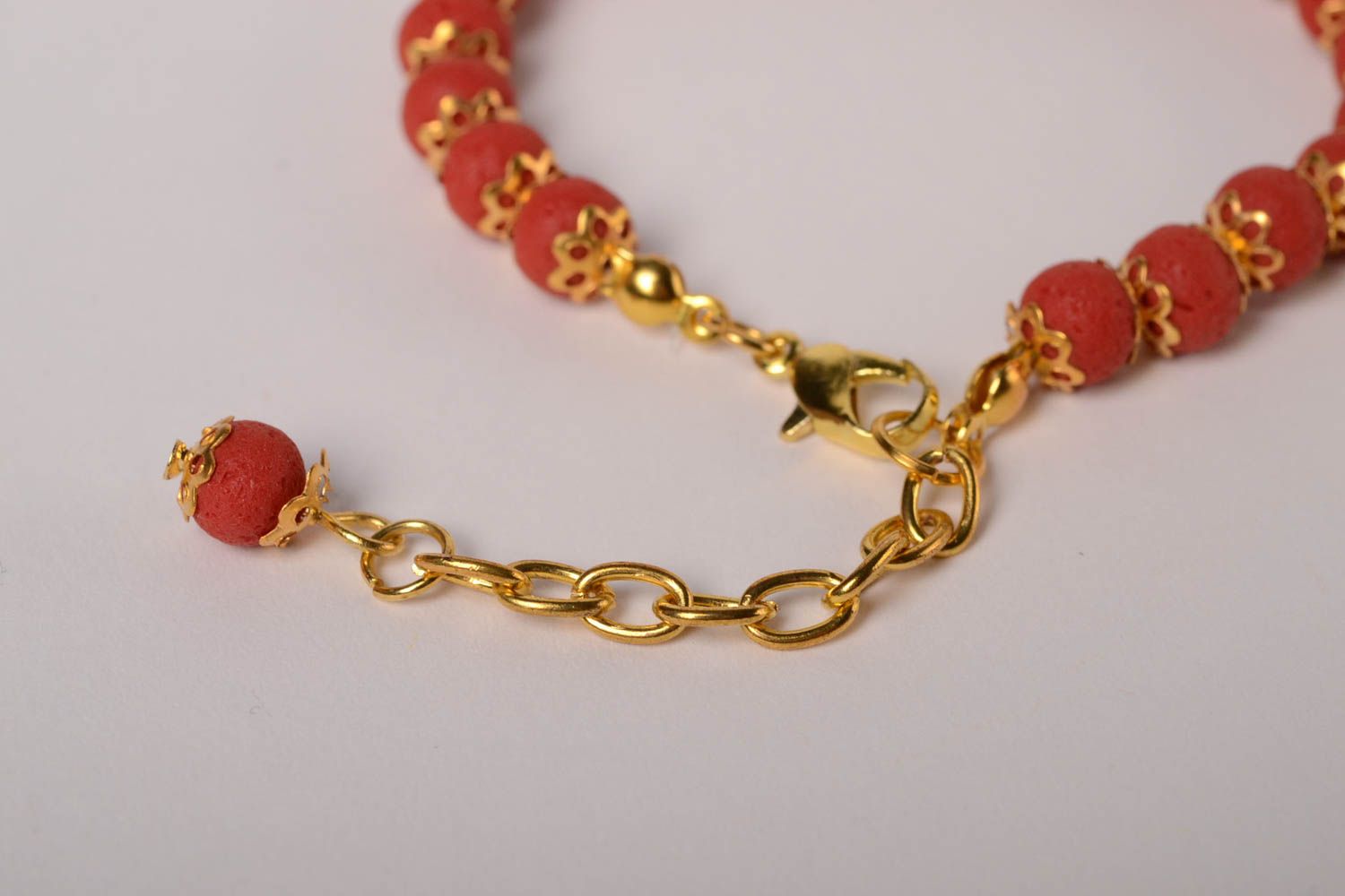 Women's handmade ball bracelet with red beads  photo 6